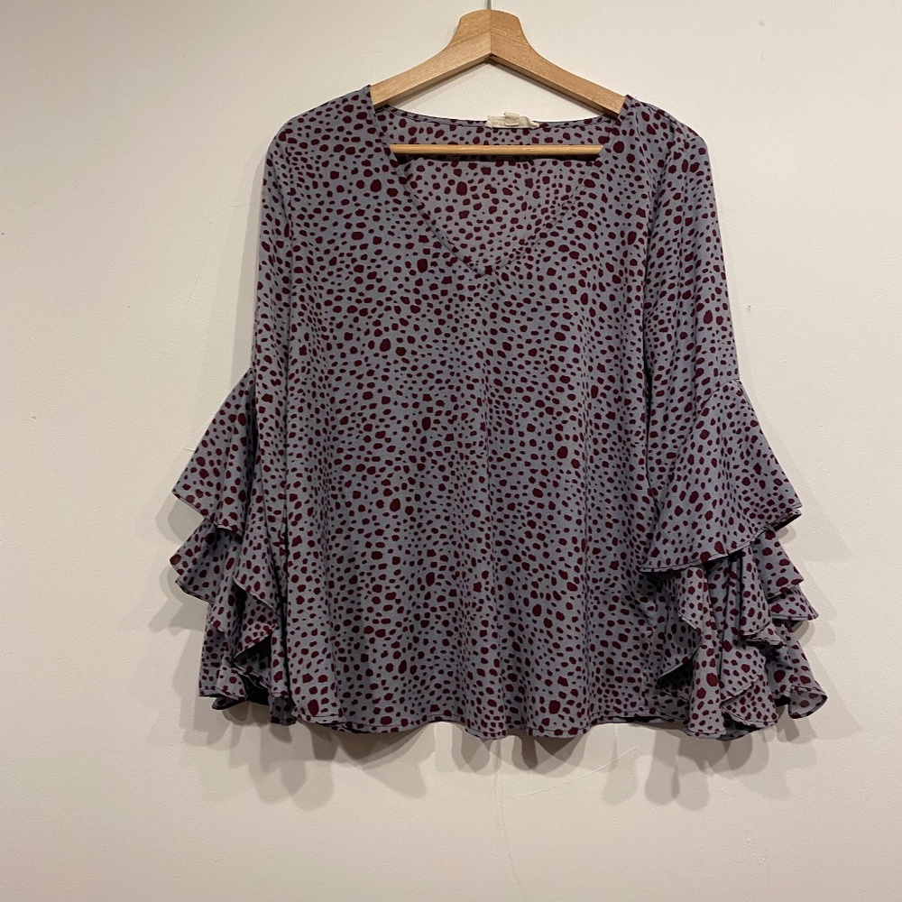 **$5 SALE** ee:some Animal Print Bell Sleeve V-Neck Blouse